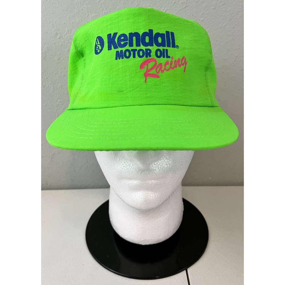 Vintage Kendall Motor Oil Racing Snapback Hat Neon Green Adjustable Nylon Cap